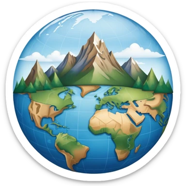 An icon featuring a globe, a compass, and a map, symbolizing geography. The design includes mountain ranges, rivers, and continents, representing the study of Earth’s landscapes and environments. Transparent background highlights the exploration and understanding of the world’s geography. sticker