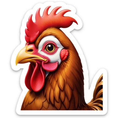 Cinematic Noble Brown Rooster Portrait Emoji, Poised and regal, with a robust, commanding build and a rich, well-groomed brown plumage, deep-set soulful warm eyes, Simplified yet sharp and sophisticated features, highly detailed, glowing with a soft, dignified glow, high shine, intelligent and proud, stylized with an air of rustic majesty, focused and attentive, soft glowing outline, capturing the essence of a watchful and confident leader, so majestic it feels as though it could crow out of the screen with effortless authority! sticker