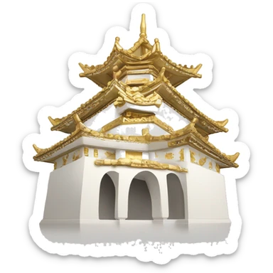 castillo japones en blanco y dorado con adornos japoeses sticker