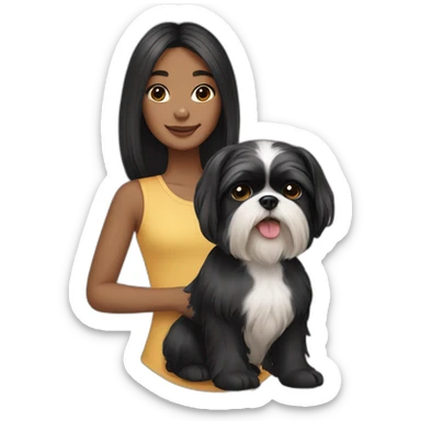 black hair girl with a small shih tzu dog sticker