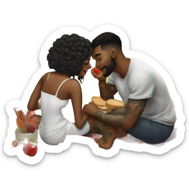 Romantic picnic date for beautiful tattooed couple sticker