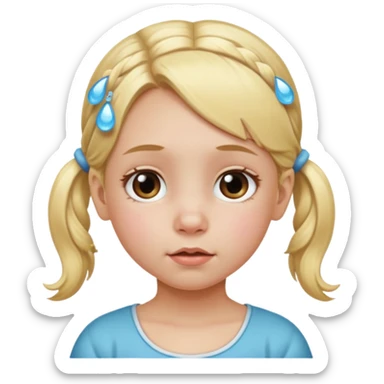 ["Little girl with blonde pigtails, two large teardrops on her cheeks."] sticker