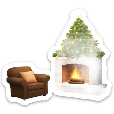 Christmas tree next to a lit fireplace  sticker