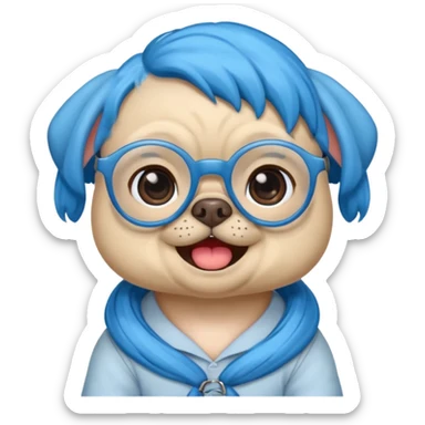 long blue haired baby pug wearing glassess sticker