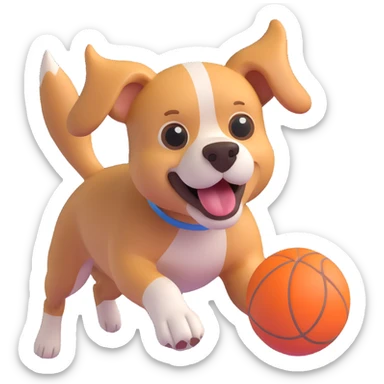 dog chasing ball in forrest, close up pose sticker