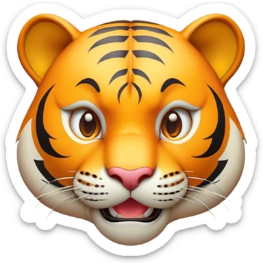 Cinematic Comical Tiger Portrait Emoji, Head tilted dramatically with an exaggeratedly shocked expression, featuring a sleek, muscular build with wide, comically expressive eyes full of humorous disbelief, Simplified yet hilariously expressive features, highly detailed, glowing with a slightly sassy wild glow, high shine, dramatic yet playful, stylized with an air of quirky feline attitude, soft glowing outline, capturing the essence of a meme-worthy tiger that looks ready to side-eye its way into viral fame! sticker