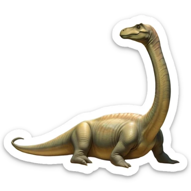 Beautiful and Majestic Brachiosaurus Portrait Emoji, Head and body resting in serene repose with a gentle, confident expression, showcasing its monumental, elongated neck and a small, refined head with tranquil eyes, Simplified yet exquisitely endearing features, highly detailed, glowing with a soft, drowsy golden light, high shine, relaxed and utterly majestic, stylized with an air of timeless prehistoric splendor, soft glowing outline, capturing the essence of a beautiful and majestic Brachiosaurus that feels destined to become the next viral icon of awe-inspiring ancient beauty! sticker