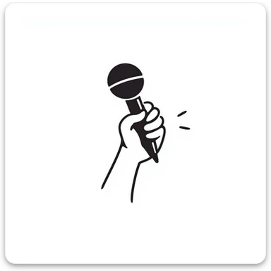 stylized symmetrical hand holding a microphone in doodle style, square format, suitable as emoji for music marketing course cover sticker