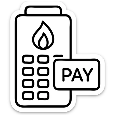 Gazprom Pay financial transaction icon with gas flame symbol and payment terminal sticker