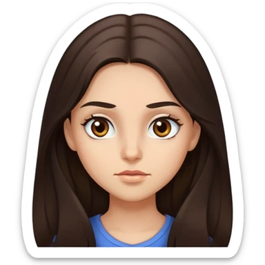 girl with dark brown long hair hazel eyes looking to the right with eyebrows squinted sticker