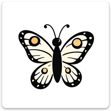 colorful butterfly, playful crayon doodle style, simple and childlike, centered on white sticker