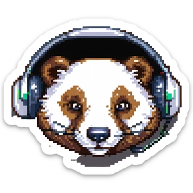 cute pixel art badger head with oversized headphones, playful expression sticker