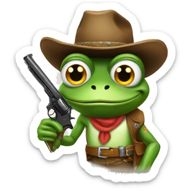 A frog wearing a cowboy hat and hold a gun  sticker