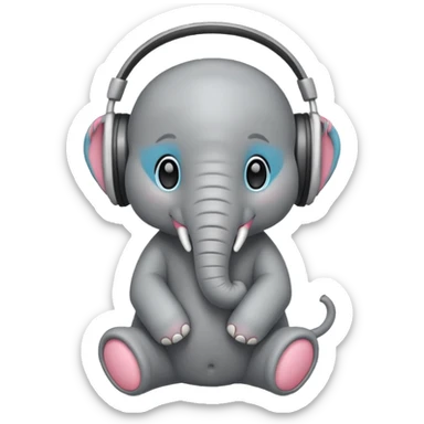 baby elephant with headphone sticker