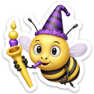 a Bee with purle Birthday Hat, Bee blowing party horn sticker