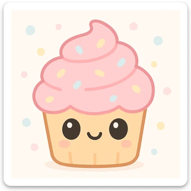 cute cupcake with pink icing, kawaii style sticker