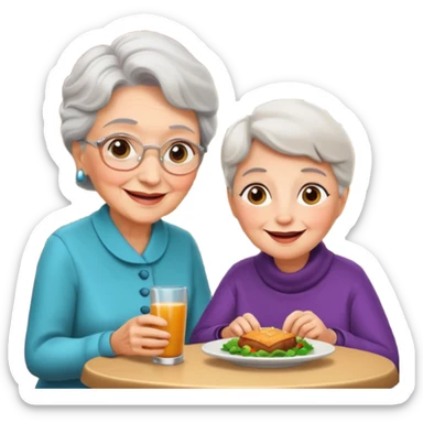 conversación dentro de un restaurant  dos personas y una de las persoans sea una abuela sticker