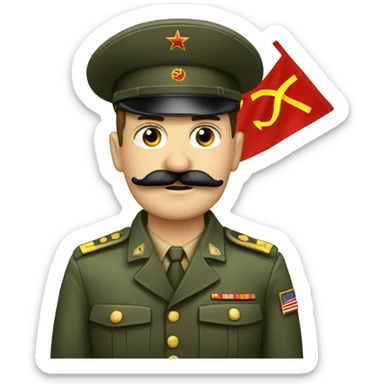 Military man with mustache and a communist flag sticker