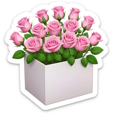bouquet of pink 15 roses in a white box sticker