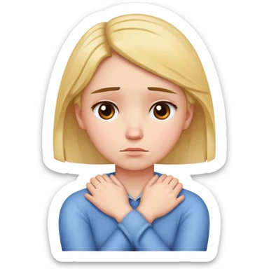 Girl holding her neck with arms crossed and is sad sticker