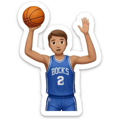 A white man with brown hair with a basketball, doing a layup sticker