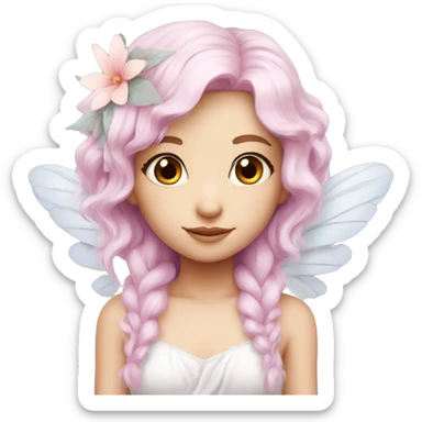 Beautiful, flower fairy, white long, light pink hair, big wings, fair skin, light violet eyes  sticker