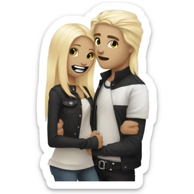 Emo couple hugging  piercings guy with emo hair black lip rings hair and girl with blonde hair sticker
