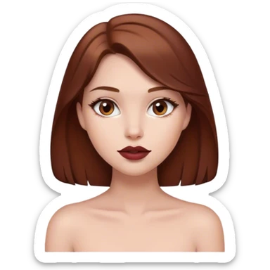 Chica de pelo medio largo color caoba tirando a marrón con pintalabio color nude  sticker