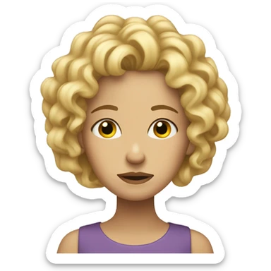 a sad women with curly blonde hair who don’t know what to do sticker