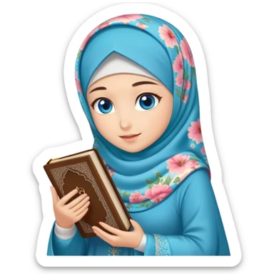 Turkish beautiful finish Konya girl blue eyes with hijab and floral dress have Quran  sticker