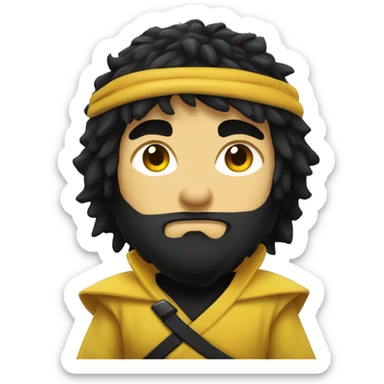 black shaggy haired yellow skinned ninja clothed person big belly  sticker