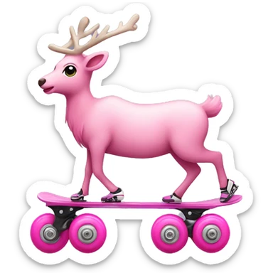 pink reindeer on roller skates  sticker