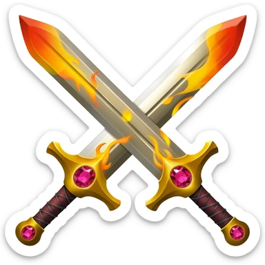 Flaming golden crossed swords with red gems sticker