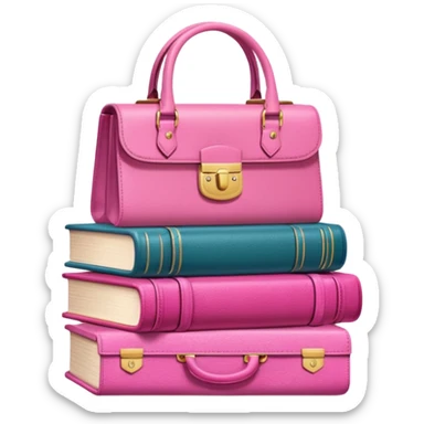 Stack of books with designer handbag on top in pink tones for color effect sticker
