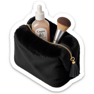 black fluffy faux fur cosmetics bag sticker
