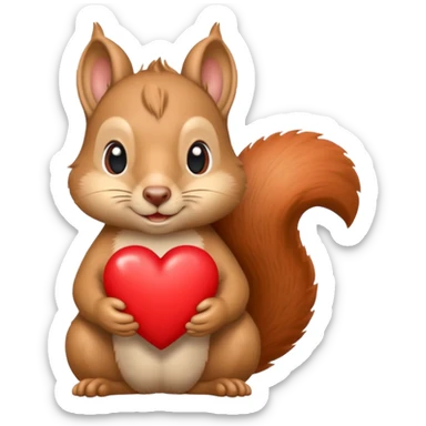 slightly more realistic squirrel holding a red heart, emoji style sticker