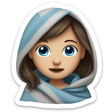 brunette girl, blue eyes with blanket sticker