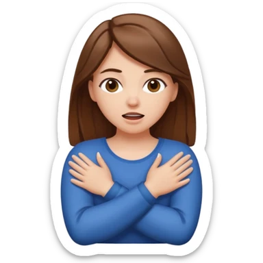 White girl with brown hair crossing her arms around her neck with mouth open big sticker