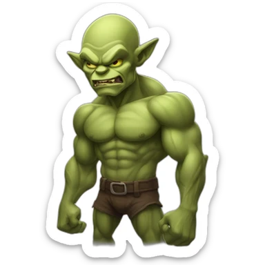 muscular goblin flexing his muscles no hair sticker