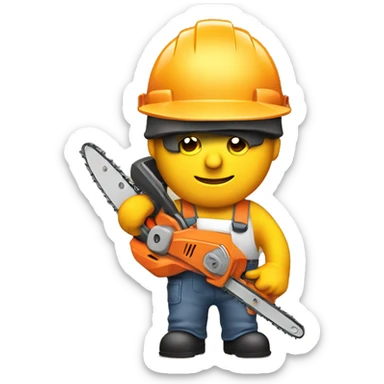 builder in a helmet with a chainsaw sticker