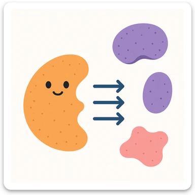 Ultra-detailed scientific illustration  (like in a school book) of enzyme digestion. Macro molecular view, clean white background, no text, no human figures or cartoon characters. Purely biological focus. sticker