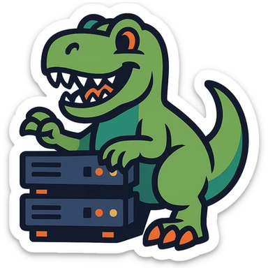 mascot style T-Rex dinosaur with server elements sticker