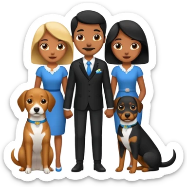 Pareja de novios, pelo negro ambos, y con dos perritos pincher en brazos sticker