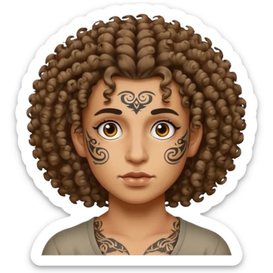 curly haired and heavy face tattoed person with a unique face and style sticker