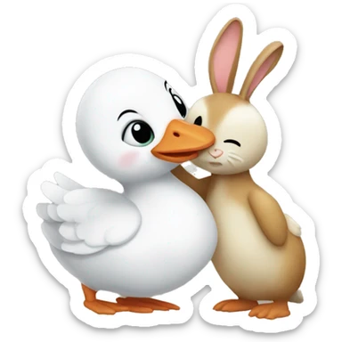 goose and bunny hugging  sticker