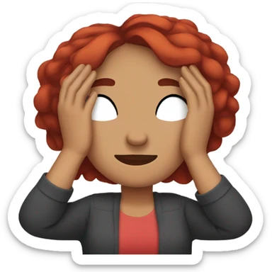 Woman with red short hair covering her eyes with her hands  sticker