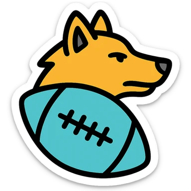 color outline icon of an NFL football shaped like a wolf head sticker