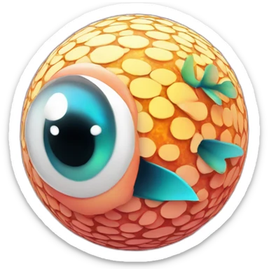 3d sphere with a cartoon hypnotic vine Tropical Fish skin texture with feminine eyes sticker