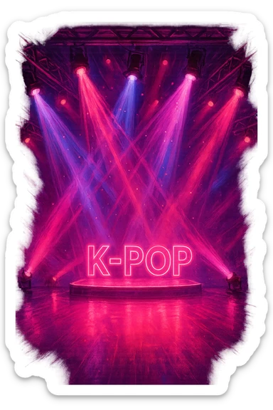 pink kpop stage with spotlights, vibrant sticker