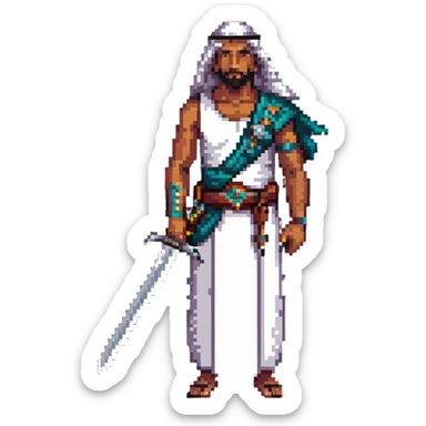 ancient Arab man with a sword on his shoulder sticker